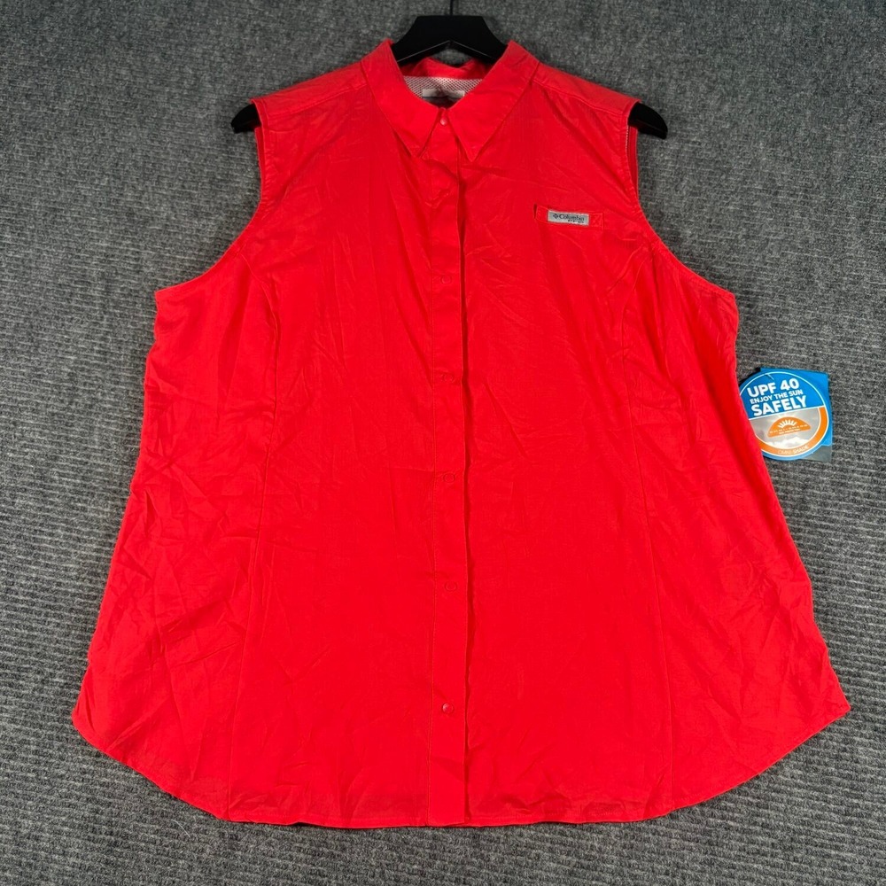 Columbia PFG Sleeveless Shirt Womens XXL Red NEW Omni-Shade UPF 40 Hiking